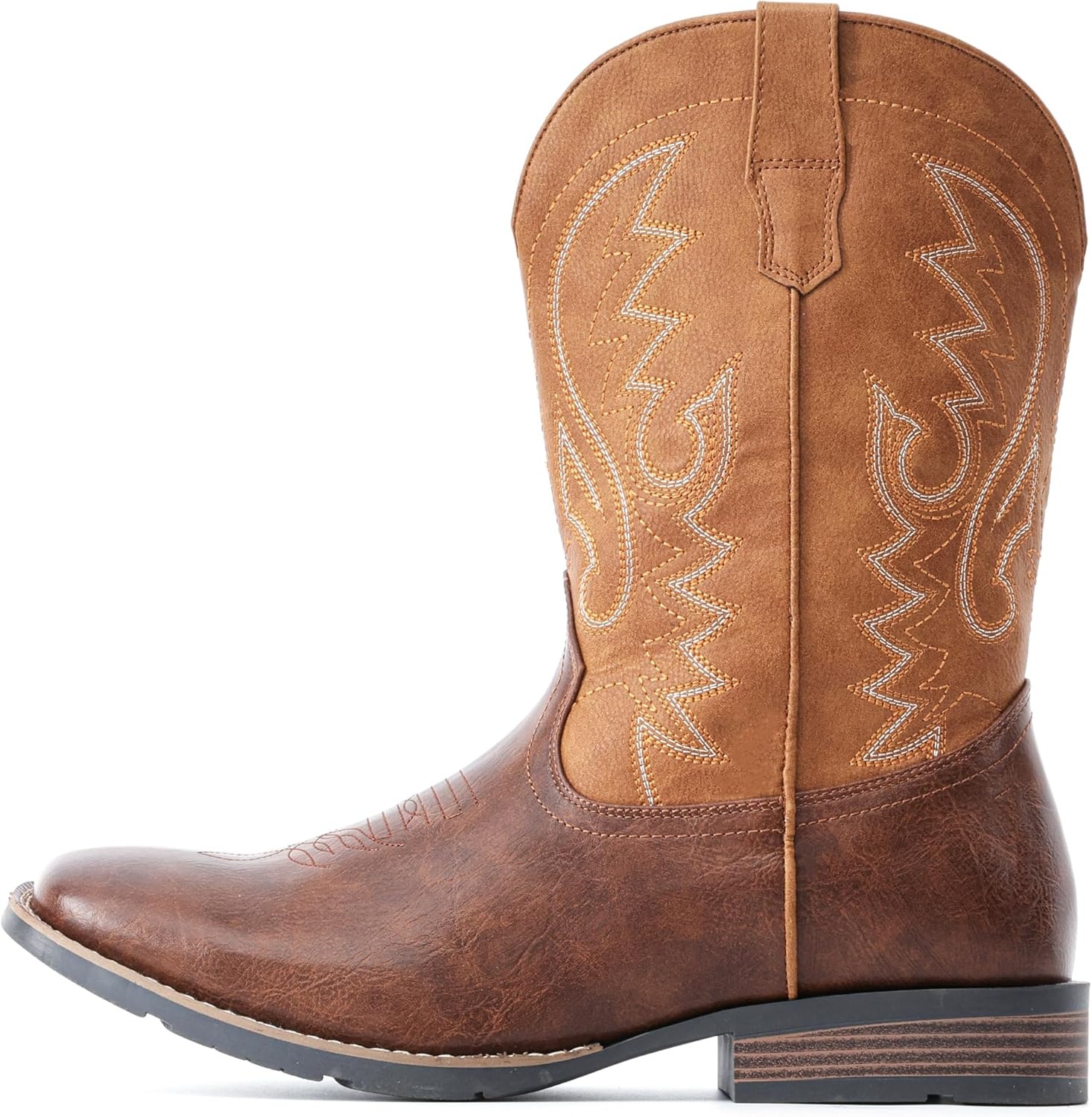 image:imageIUV Cowboy Boots For Men with Wide Square Toe Western Retro Boot Durable Classic Fashionable Embroidered Pull On Slip Resistant BootsYellow Brown