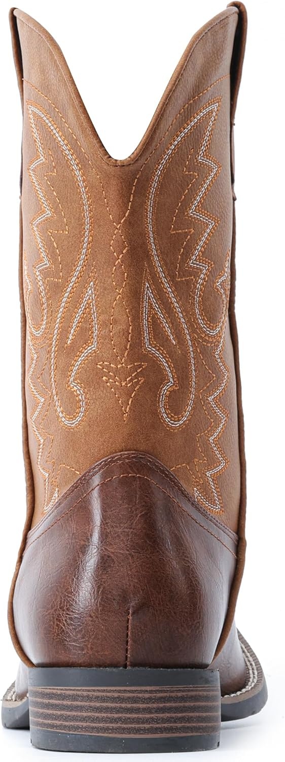 image:imageIUV Cowboy Boots For Men with Wide Square Toe Western Retro Boot Durable Classic Fashionable Embroidered Pull On Slip Resistant BootsYellow Brown