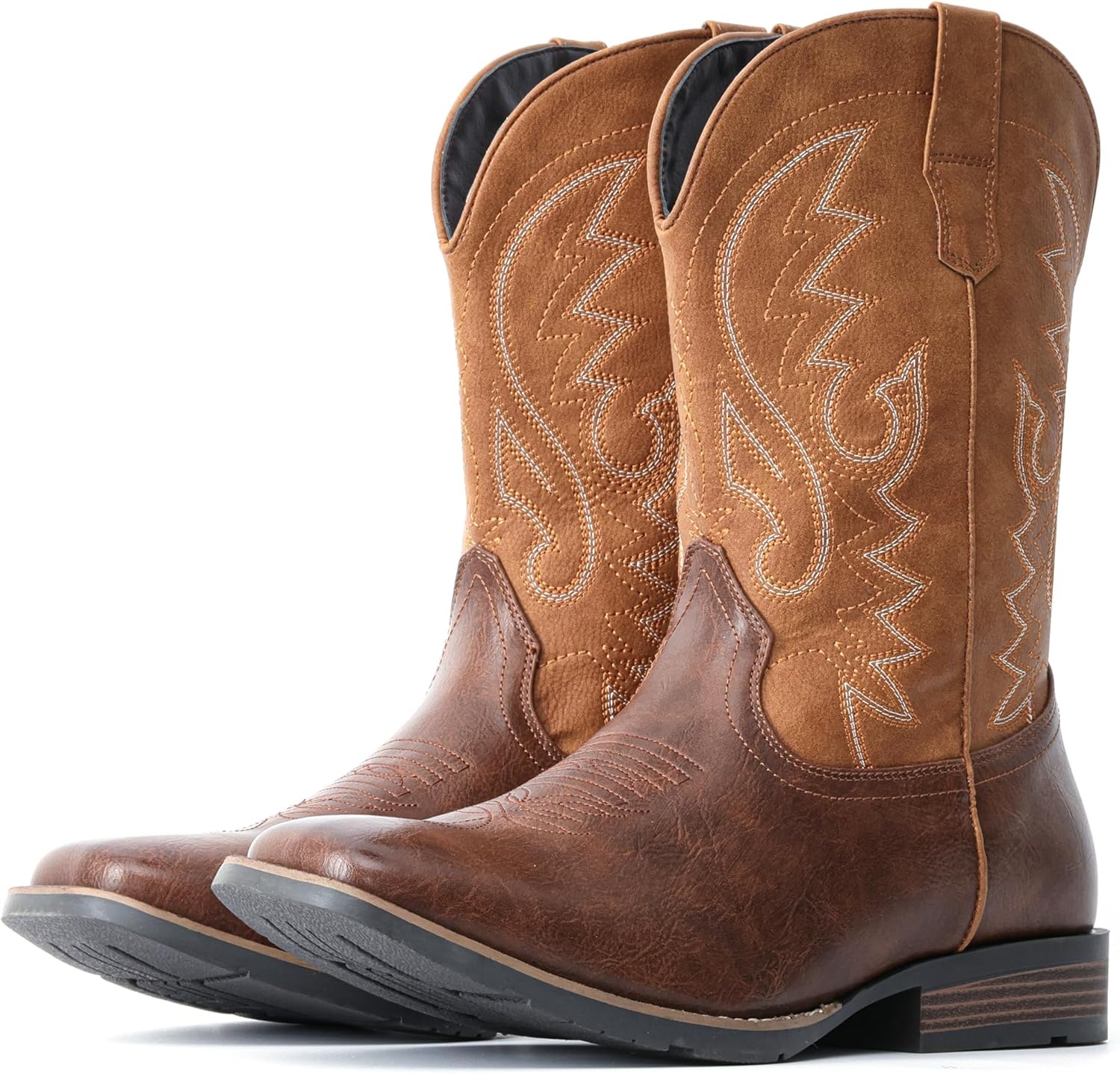image:imageIUV Cowboy Boots For Men with Wide Square Toe Western Retro Boot Durable Classic Fashionable Embroidered Pull On Slip Resistant BootsYellow Brown