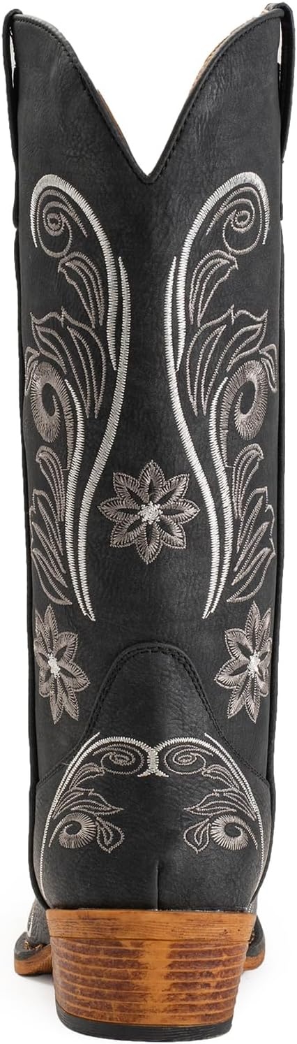 image:imageIUV Cowboy Boots For Women Mid Calf Cowgirl Boots Embroidered PullOn Tabs Snip Toe BootBlack
