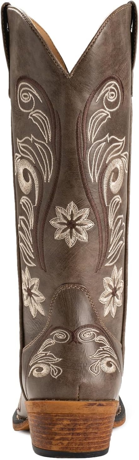 image:imageIUV Cowboy Boots For Women Mid Calf Cowgirl Boots Embroidered PullOn Tabs Snip Toe BootBrown