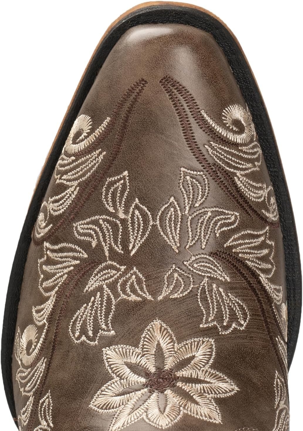 image:imageIUV Cowboy Boots For Women Mid Calf Cowgirl Boots Embroidered PullOn Tabs Snip Toe BootBrown