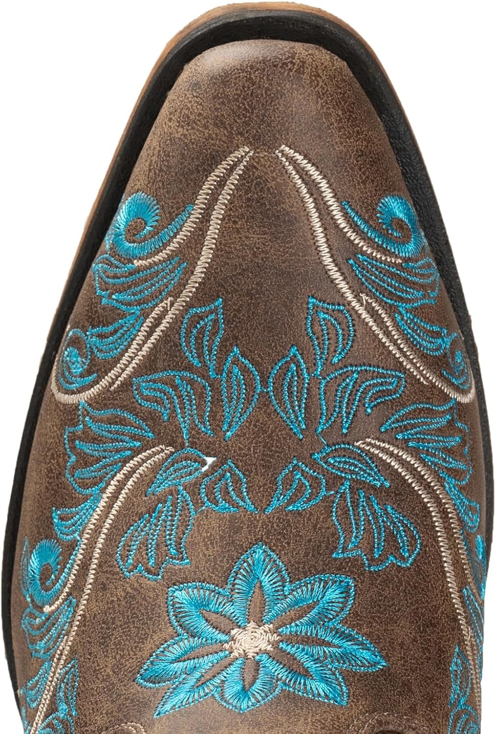 image:imageIUV Cowboy Boots For Women Mid Calf Cowgirl Boots Embroidered PullOn Tabs Snip Toe BootDark Brown