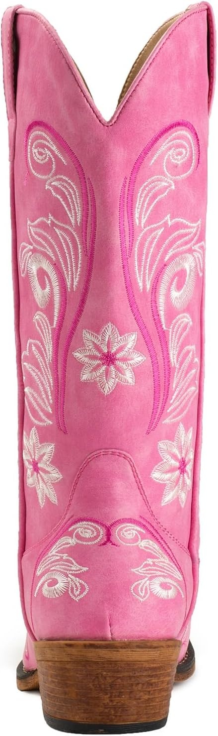image:imageIUV Cowboy Boots For Women Mid Calf Cowgirl Boots Embroidered PullOn Tabs Snip Toe BootPink