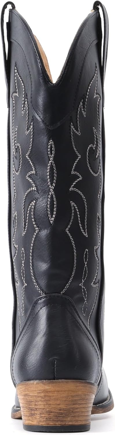 image:imageIUV Cowboy Boots for Women Mid Calf Fashion Cowgirl Boots with Embroidery Western Snip ToeBlack