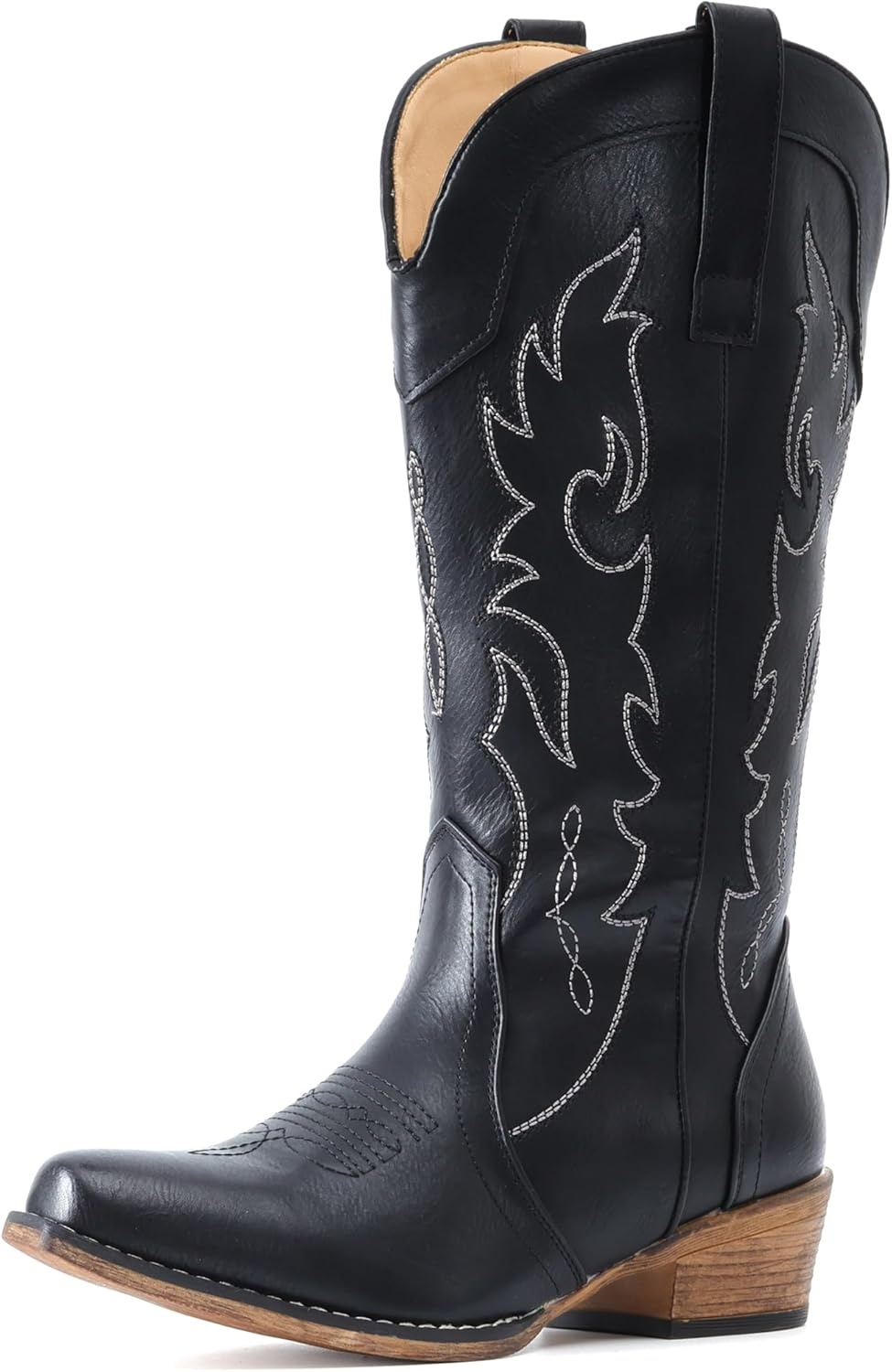 image:imageIUV Cowboy Boots for Women Mid Calf Fashion Cowgirl Boots with Embroidery Western Snip ToeBlack