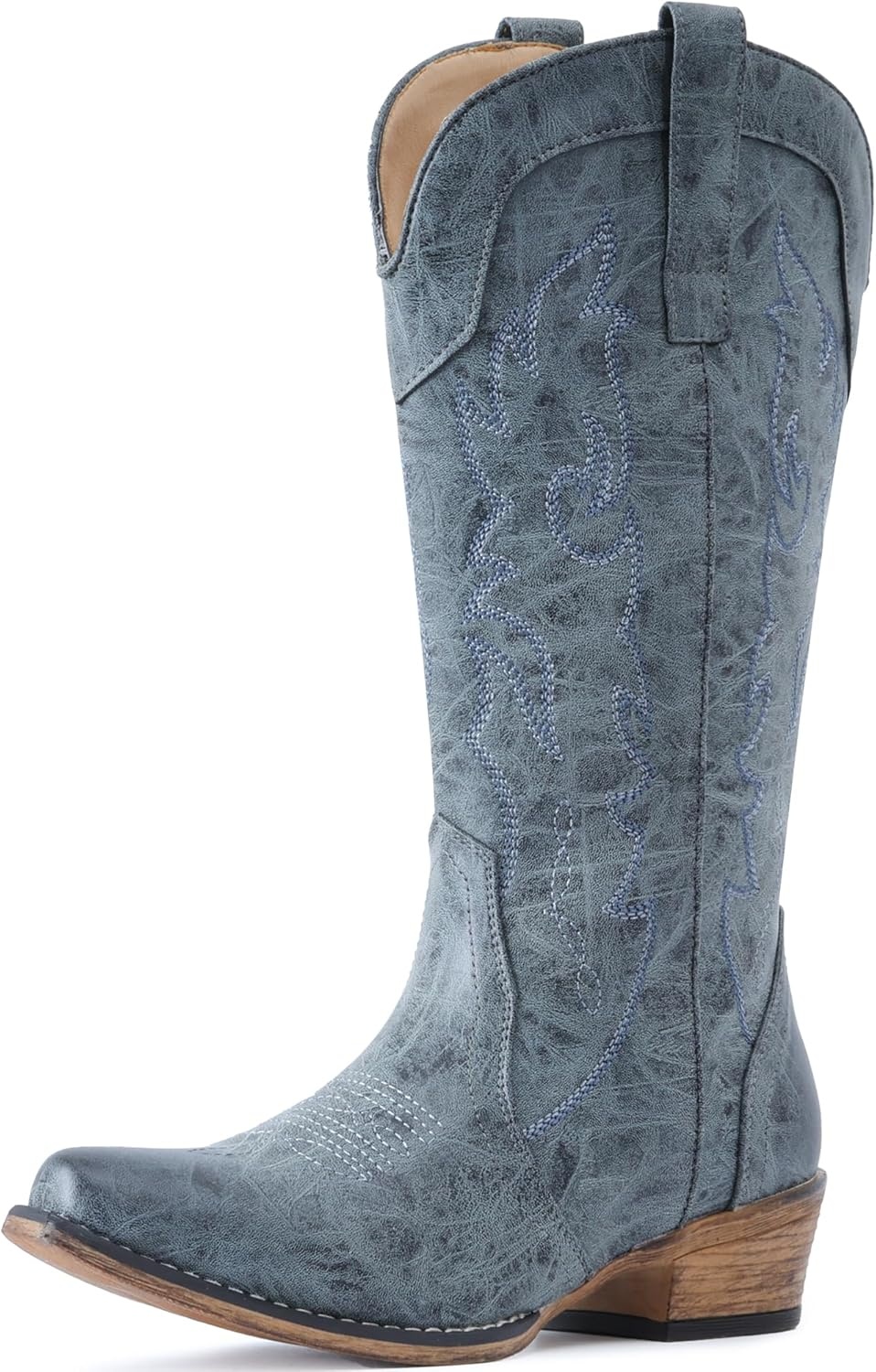 image:imageIUV Cowboy Boots for Women Mid Calf Fashion Cowgirl Boots with Embroidery Western Snip ToeBlue Haze