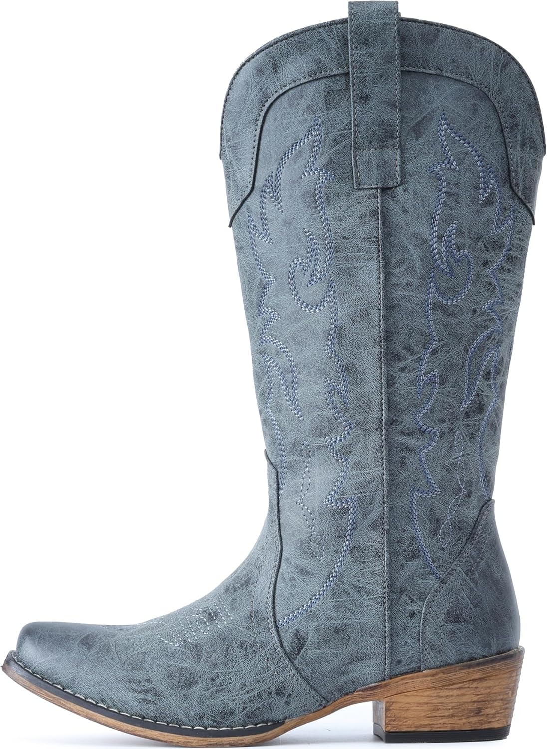 image:imageIUV Cowboy Boots for Women Mid Calf Fashion Cowgirl Boots with Embroidery Western Snip ToeBlue Haze