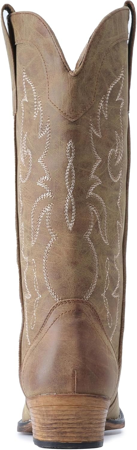 image:imageIUV Cowboy Boots for Women Mid Calf Fashion Cowgirl Boots with Embroidery Western Snip ToeBrown