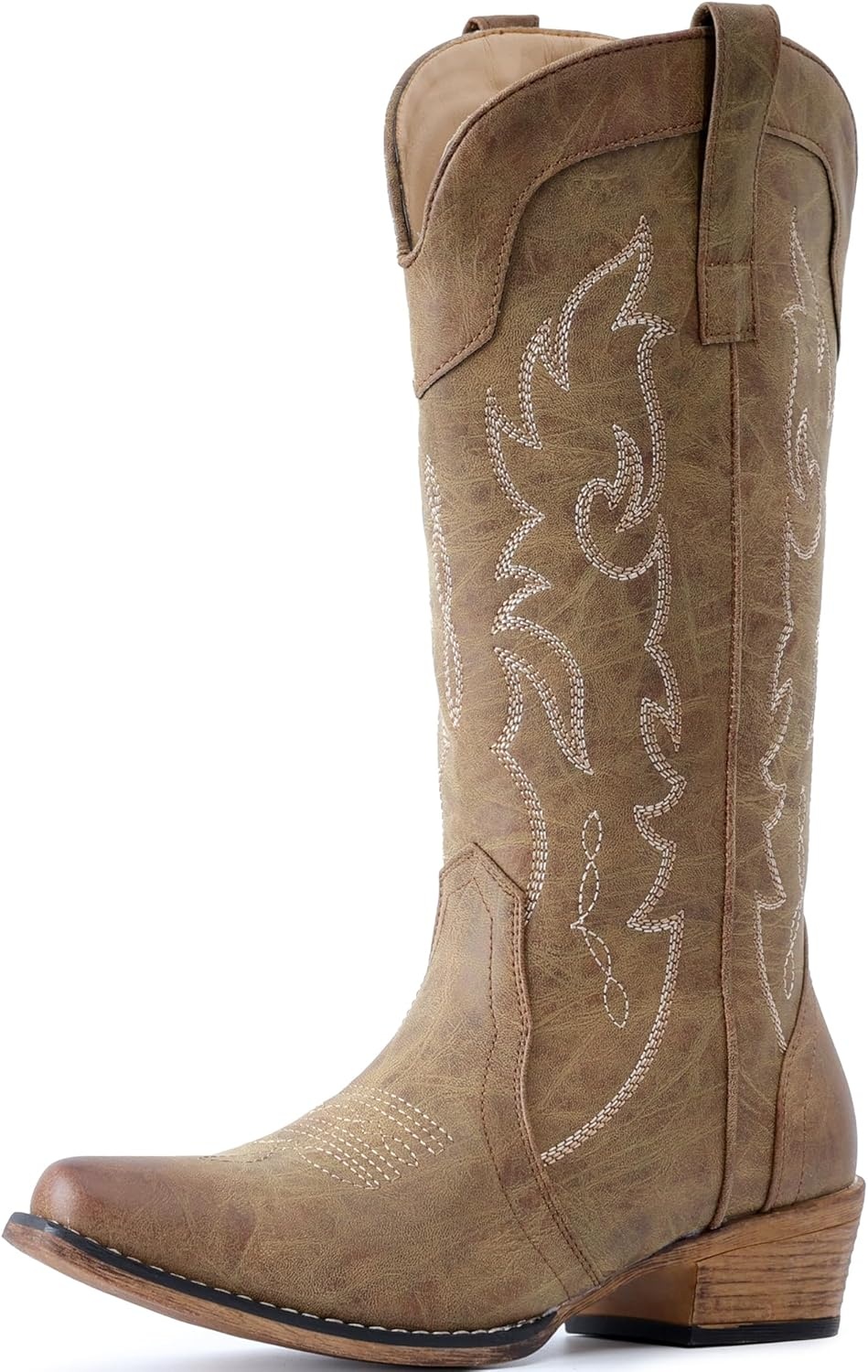 image:imageIUV Cowboy Boots for Women Mid Calf Fashion Cowgirl Boots with Embroidery Western Snip ToeBrown