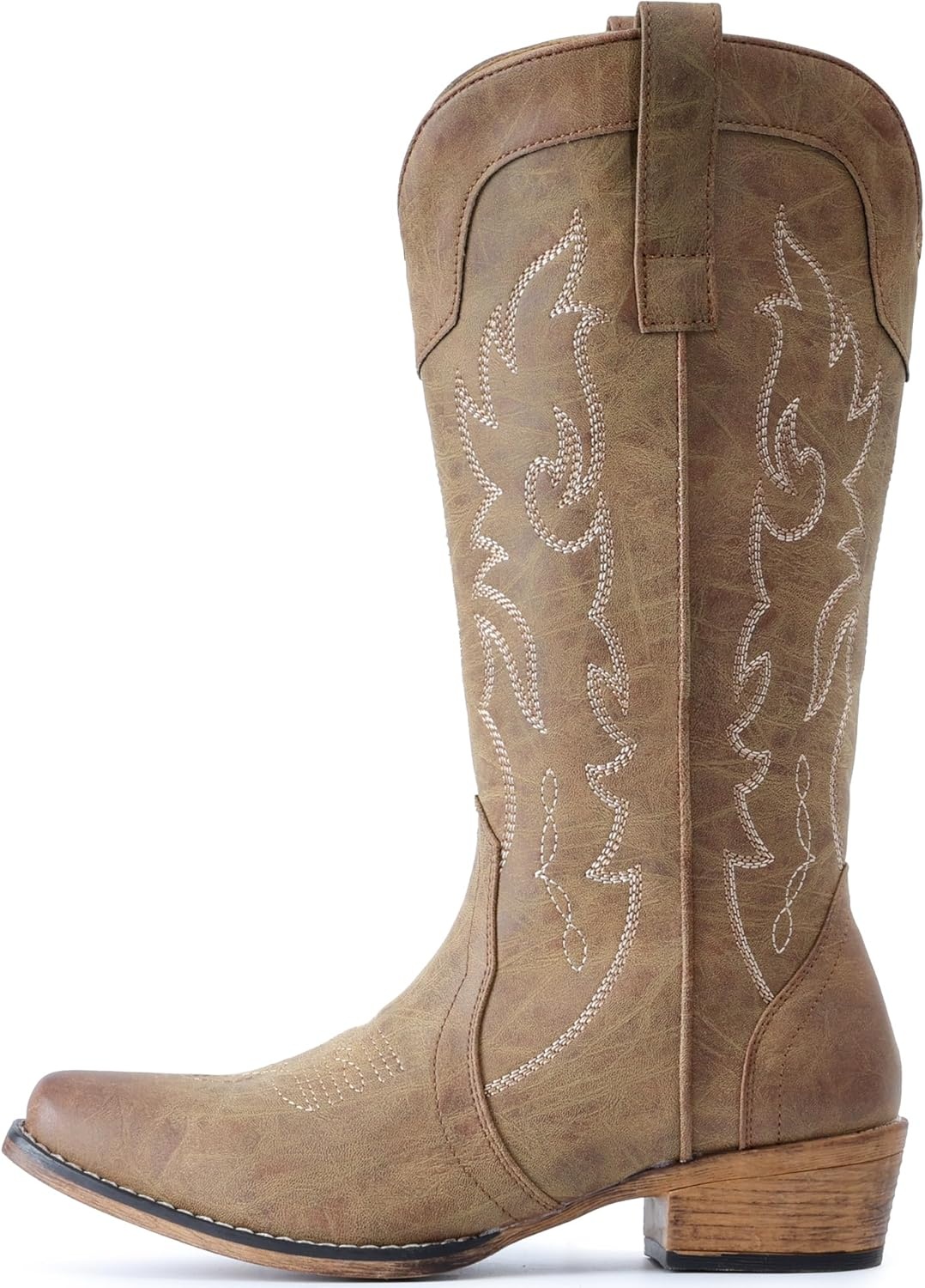 image:imageIUV Cowboy Boots for Women Mid Calf Fashion Cowgirl Boots with Embroidery Western Snip ToeBrown