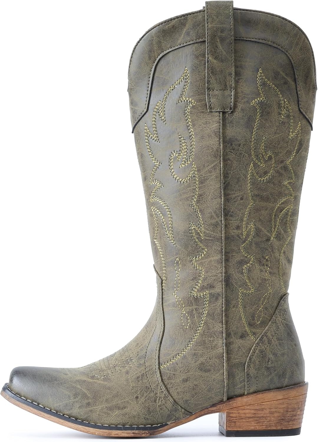 image:imageIUV Cowboy Boots for Women Mid Calf Fashion Cowgirl Boots with Embroidery Western Snip ToeOlive Green