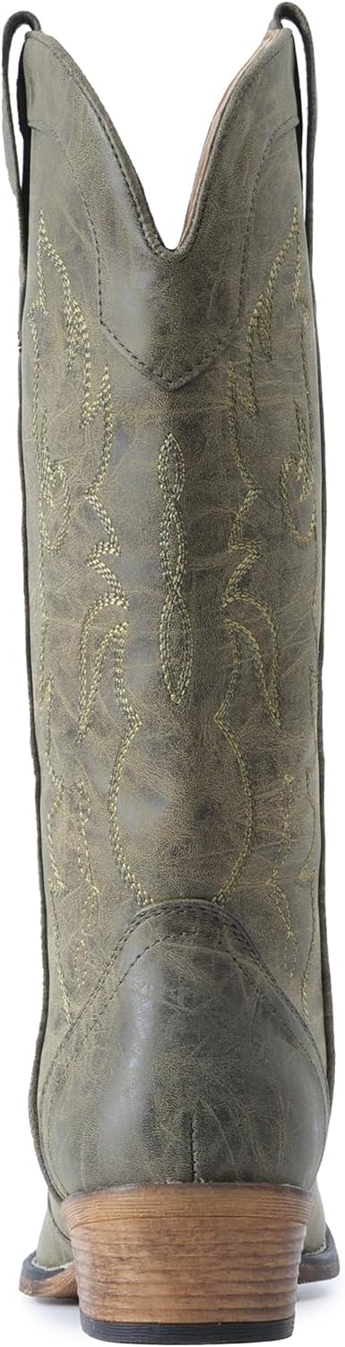 image:imageIUV Cowboy Boots for Women Mid Calf Fashion Cowgirl Boots with Embroidery Western Snip ToeOlive Green