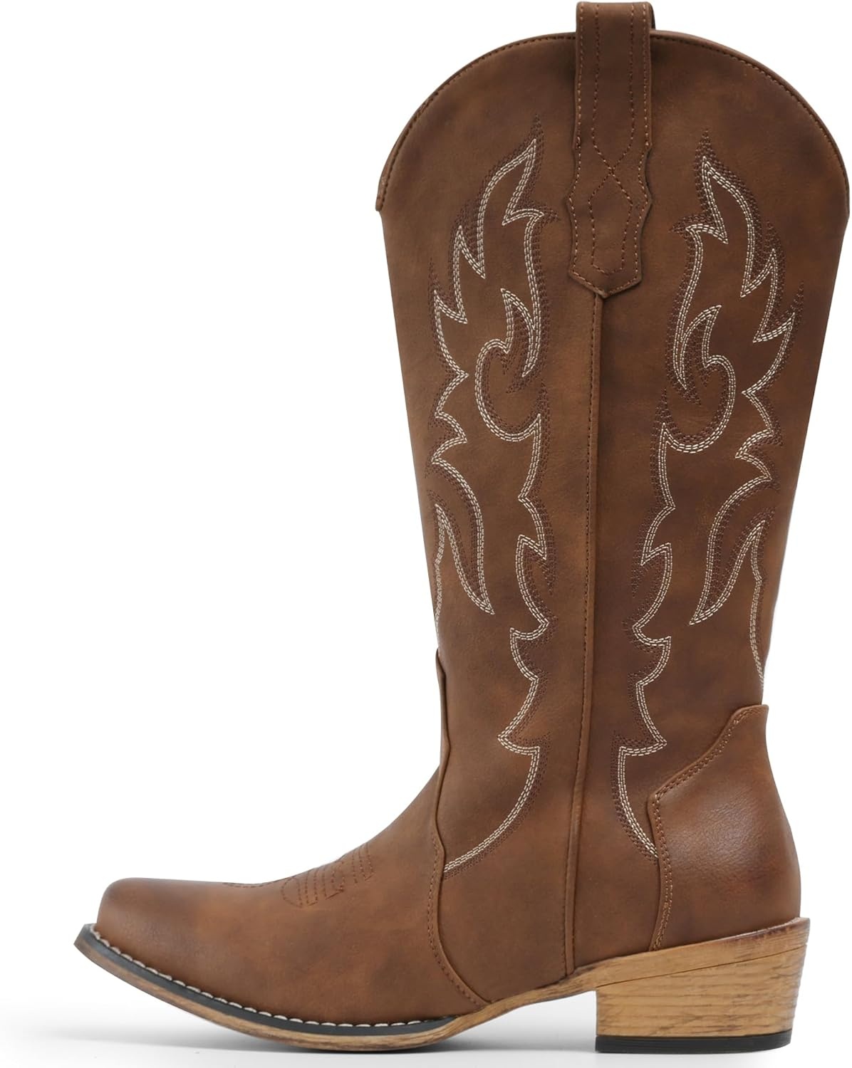 image:imageIUV Cowboy Boots for Women Mid Calf Fashion Cowgirl Boots with Embroidery Western Snip ToeRedBrown
