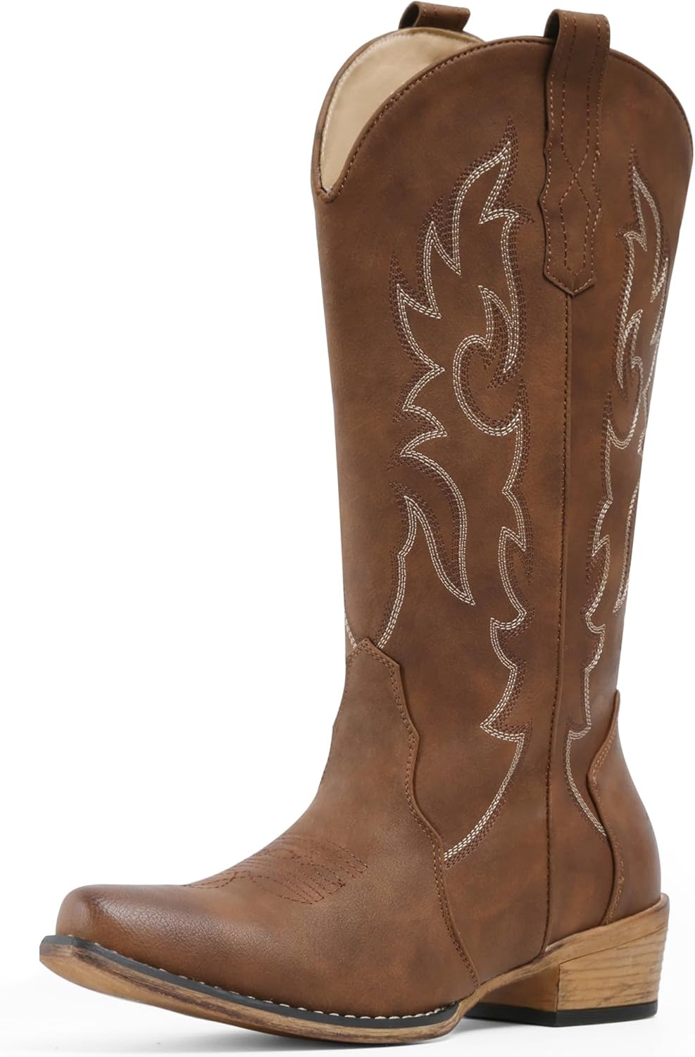 image:imageIUV Cowboy Boots for Women Mid Calf Fashion Cowgirl Boots with Embroidery Western Snip ToeRedBrown