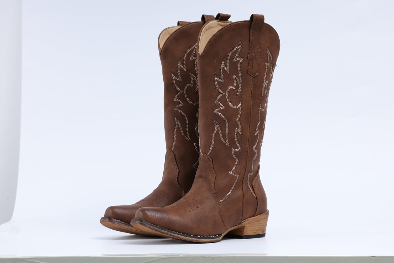 image:imageIUV Cowboy Boots for Women Mid Calf Fashion Cowgirl Boots with Embroidery Western Snip ToeRedBrown