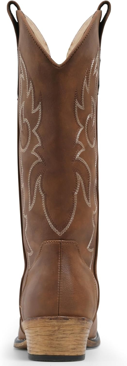 image:imageIUV Cowboy Boots for Women Mid Calf Fashion Cowgirl Boots with Embroidery Western Snip ToeRedBrown