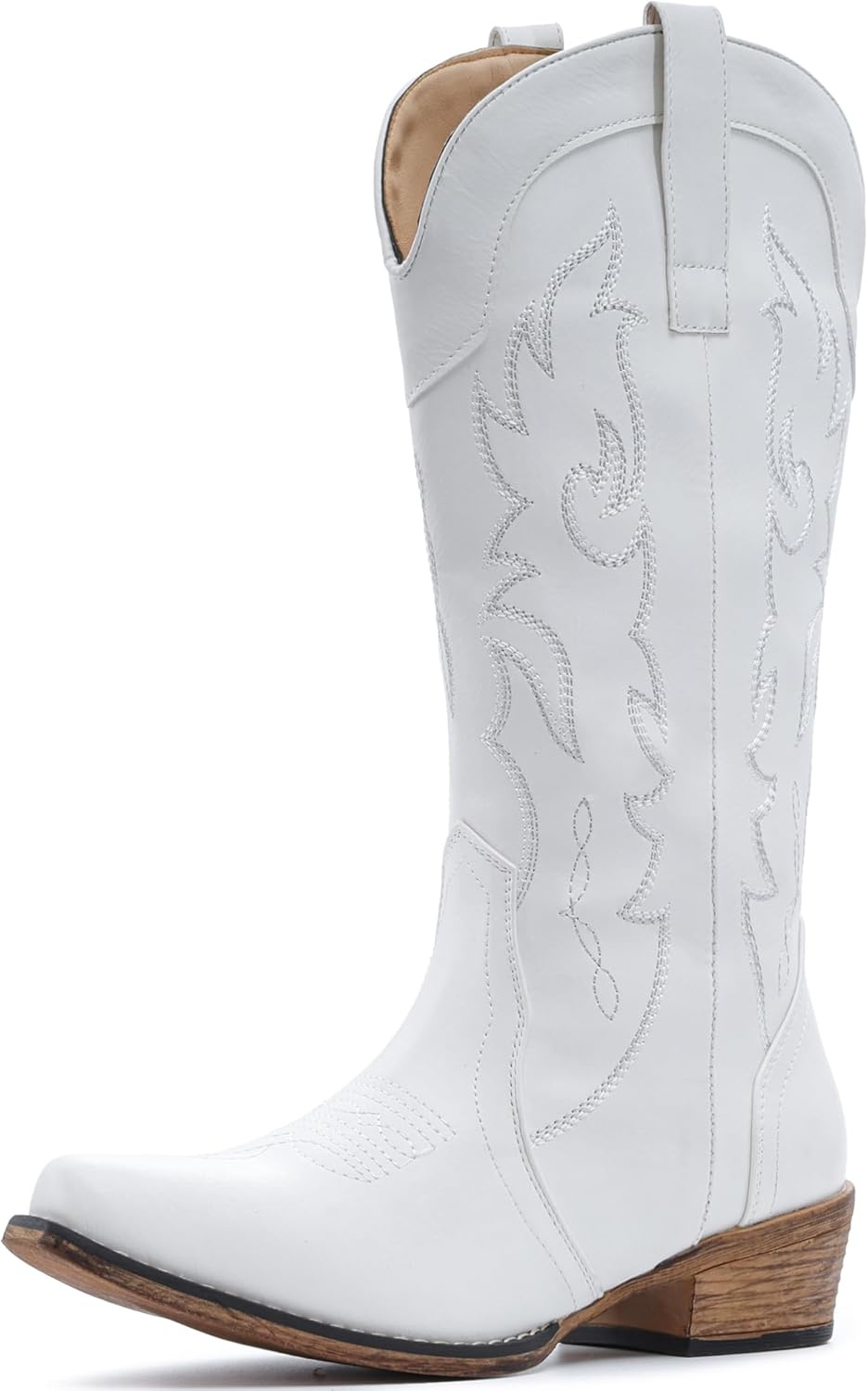 image:imageIUV Cowboy Boots for Women Mid Calf Fashion Cowgirl Boots with Embroidery Western Snip ToeWhite