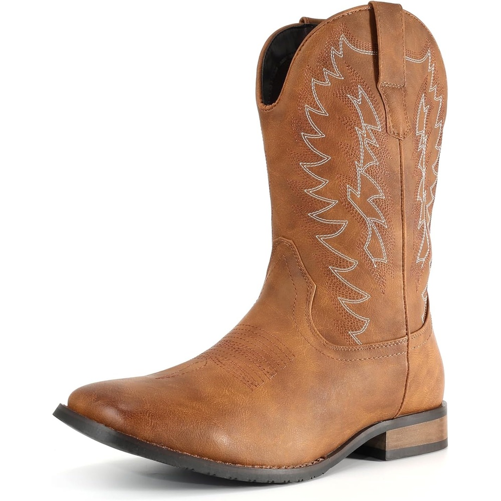 image:imageIUV Cowboy Boots For Men Wide Foot Square Toe Western Boots with Classic Embroidered Durable Slip on BootsLight Brown
