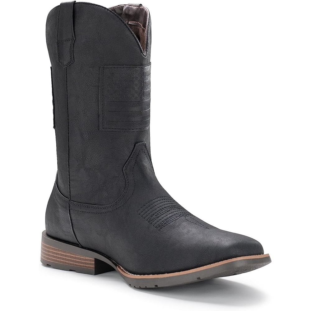 image:imageIUV Cowboy Boots For Men Wide Western Boot Traditional American Flag Retro Square Toe Country Work BootsBlack