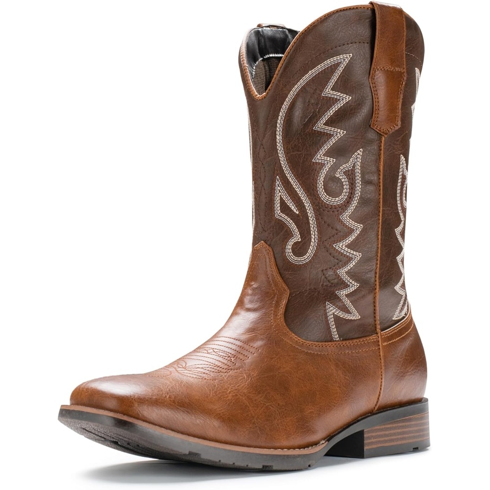image:imageIUV Cowboy Boots For Men with Wide Square Toe Western Retro Boot Durable Classic Fashionable Embroidered Pull On Slip Resistant BootsDark Brown