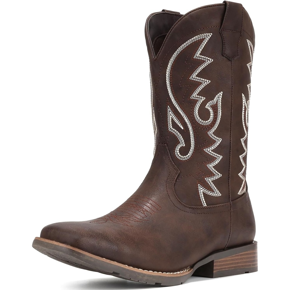 image:imageIUV Cowboy Boots For Men with Wide Square Toe Western Retro Boot Durable Classic Fashionable Embroidered Pull On Slip Resistant BootsKhaki