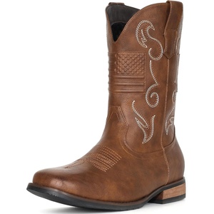 image:imageIUV Cowboy Boots For Men Western Boot Classic American Flag Embroidered Square Toe MidCalf BootsBrown