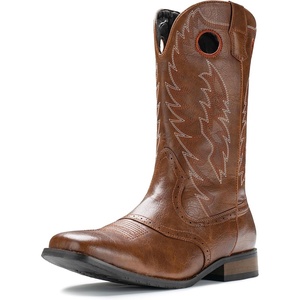 image:imageIUV Cowboy Boots For Men Western Boot Classic Embroidered Square Toe Pull On MidCalf Boots Round HoleBrown