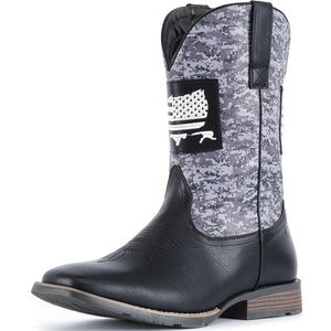 image:imageIUV Cowboy Boots For Men Wide Western Boot Traditional American Flag Retro Square Toe Country Work BootsBlack Camouflage
