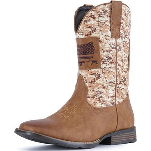 image:imageIUV Cowboy Boots For Men Wide Western Boot Traditional American Flag Retro Square Toe Country Work BootsBrown Camouflage