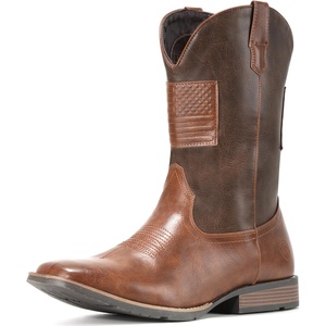image:imageIUV Cowboy Boots For Men Wide Western Boot Traditional American Flag Retro Square Toe Country Work BootsKhaki