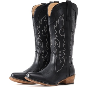 image:imageIUV Cowboy Boots for Women Mid Calf Fashion Cowgirl Boots with Embroidery Western Snip ToeBlack