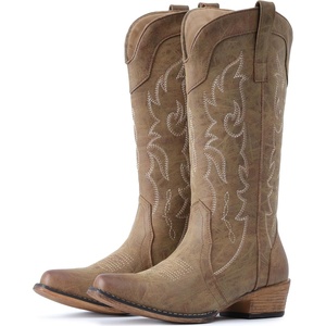 image:imageIUV Cowboy Boots for Women Mid Calf Fashion Cowgirl Boots with Embroidery Western Snip ToeBrown