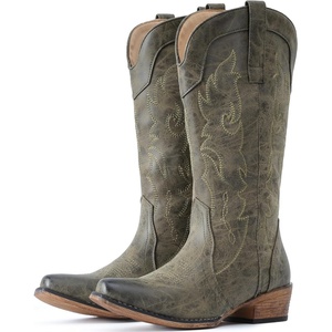 image:imageIUV Cowboy Boots for Women Mid Calf Fashion Cowgirl Boots with Embroidery Western Snip ToeOlive Green