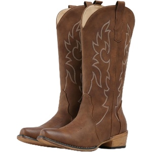 image:imageIUV Cowboy Boots for Women Mid Calf Fashion Cowgirl Boots with Embroidery Western Snip ToeRedBrown
