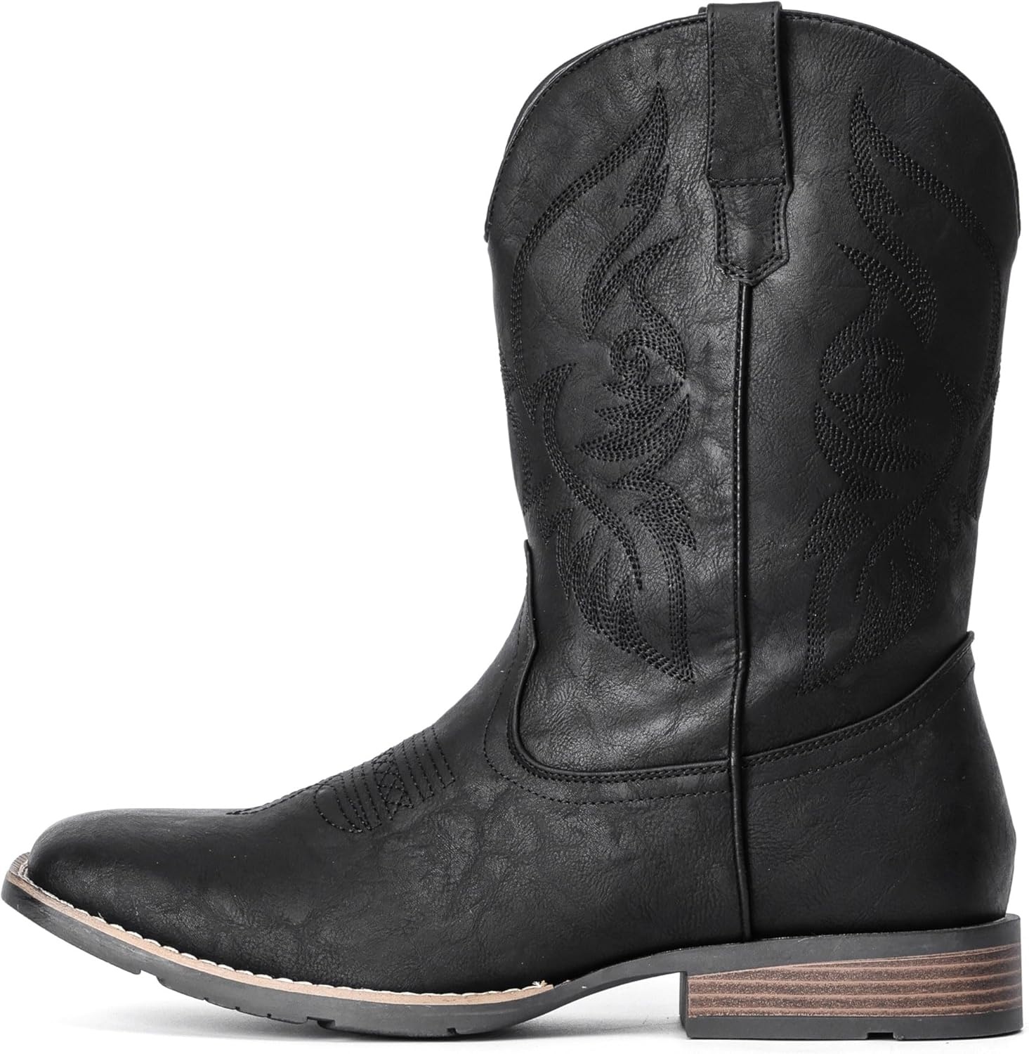 image:imageIUV Cowboy Boots For Men Square Toe Western Boot Durable Retro Classic Embroidered Pull On Boot Slip Resistant Country BootsBlack