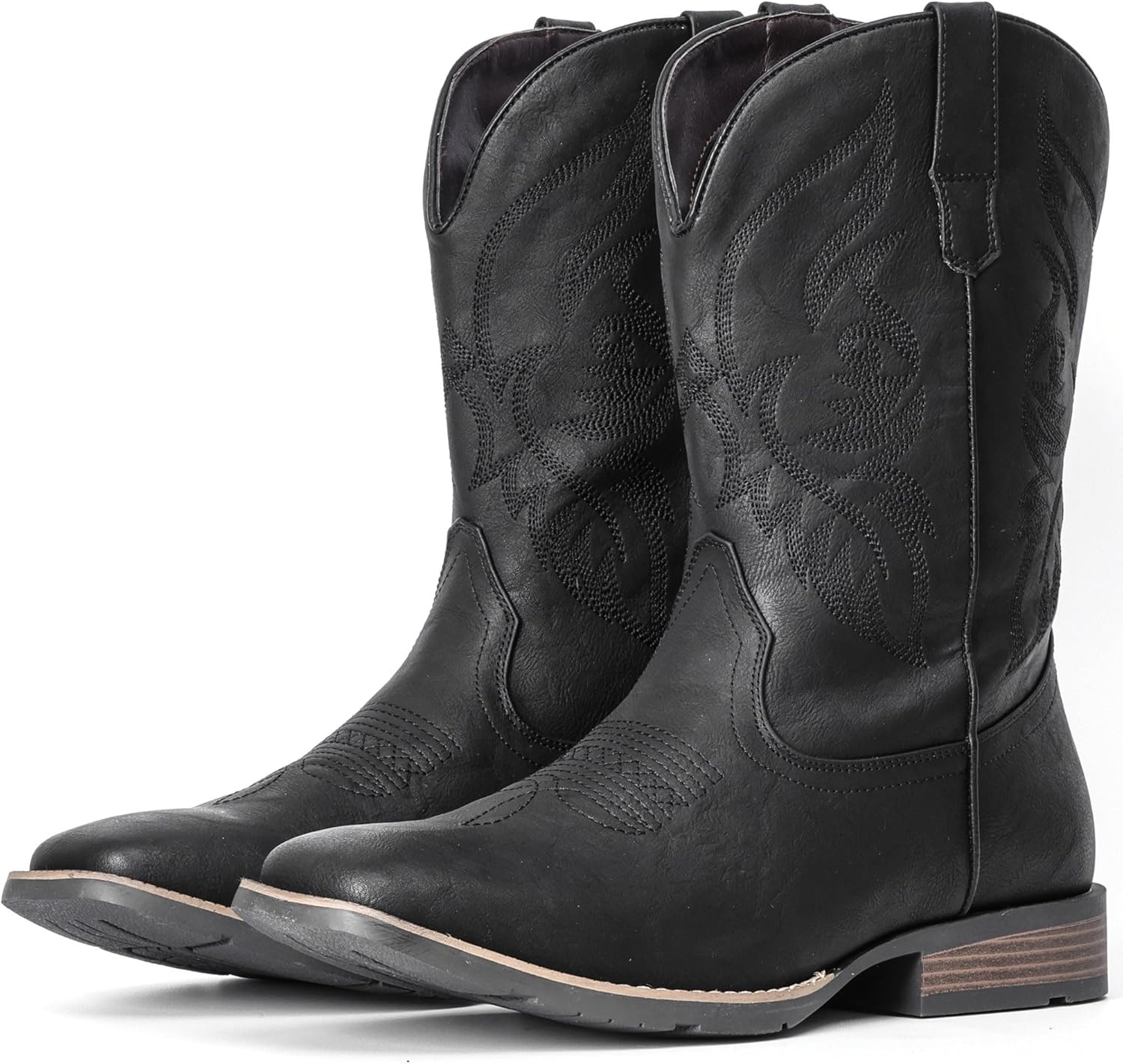 image:imageIUV Cowboy Boots For Men Square Toe Western Boot Durable Retro Classic Embroidered Pull On Boot Slip Resistant Country BootsBlack