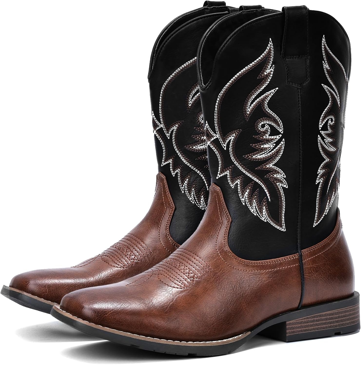 image:imageIUV Cowboy Boots For Men Square Toe Western Boot Durable Retro Classic Embroidered Pull On Boot Slip Resistant Country BootsBlack Brown