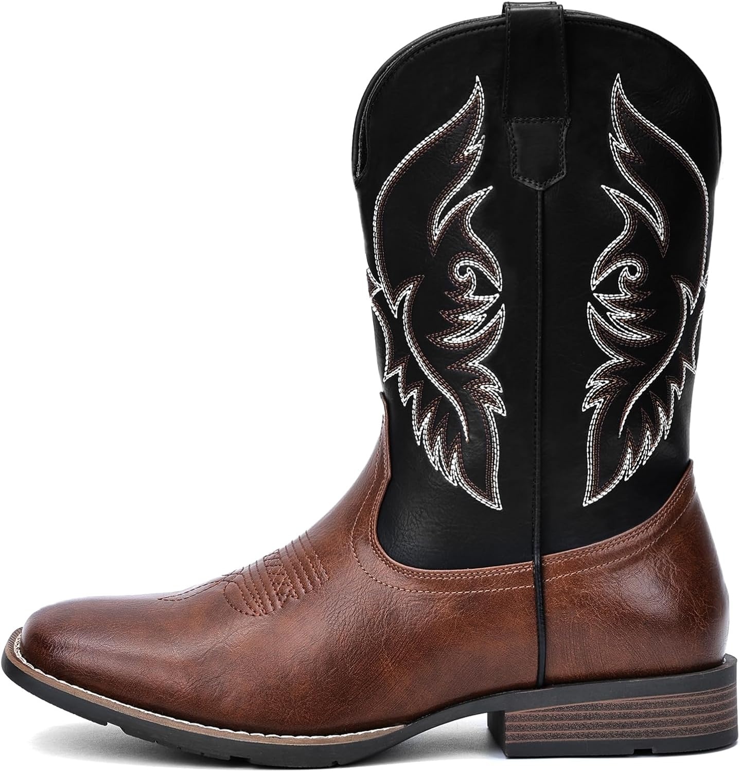 image:imageIUV Cowboy Boots For Men Square Toe Western Boot Durable Retro Classic Embroidered Pull On Boot Slip Resistant Country BootsBlack Brown