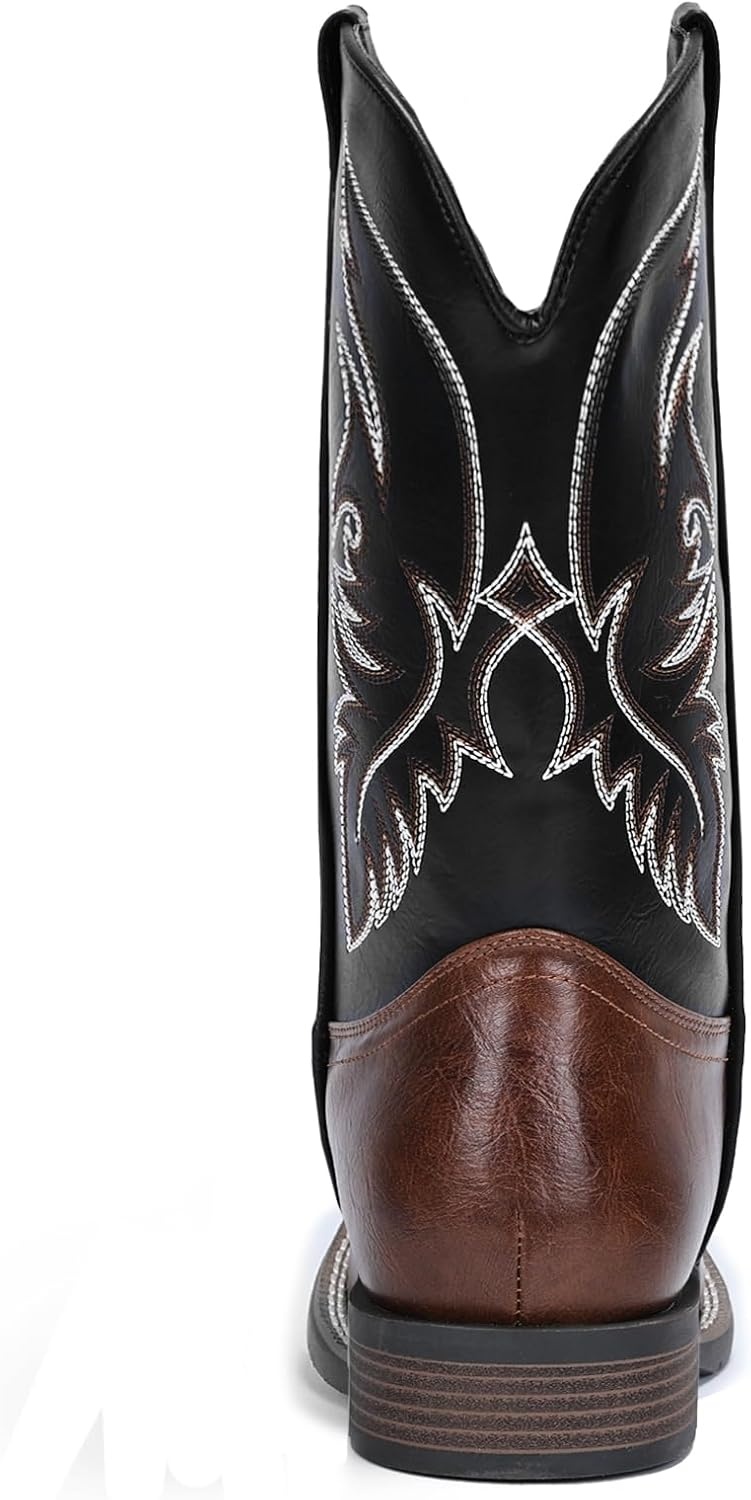 image:imageIUV Cowboy Boots For Men Square Toe Western Boot Durable Retro Classic Embroidered Pull On Boot Slip Resistant Country BootsBlack Brown