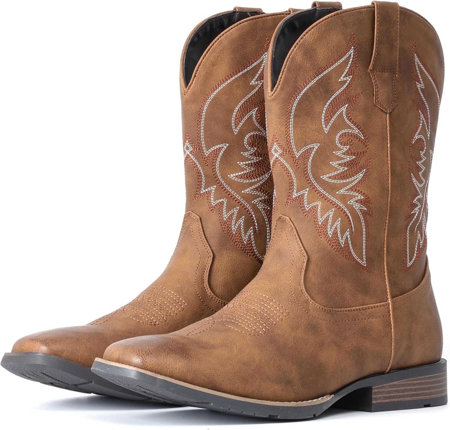 image:imageIUV Cowboy Boots For Men Square Toe Western Boot Durable Retro Classic Embroidered Pull On Boot Slip Resistant Country BootsBrown