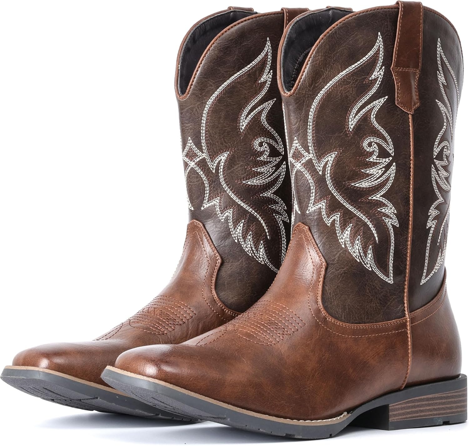 image:imageIUV Cowboy Boots For Men Square Toe Western Boot Durable Retro Classic Embroidered Pull On Boot Slip Resistant Country BootsDark Brown