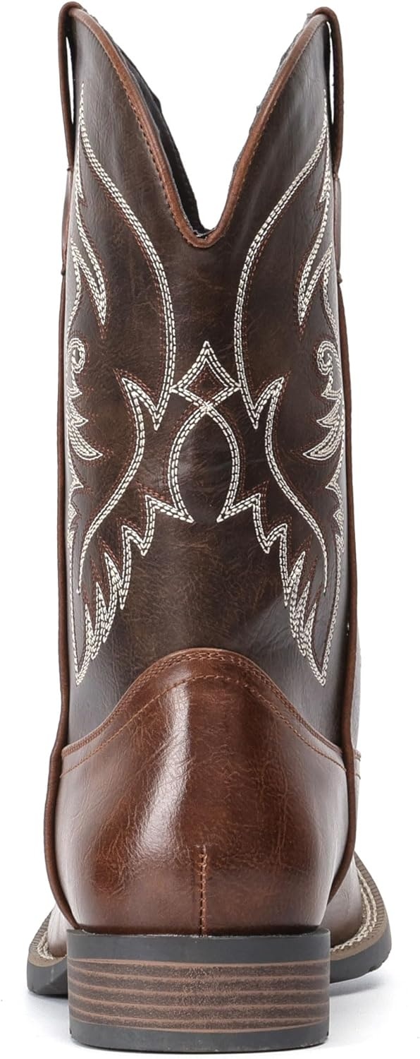 image:imageIUV Cowboy Boots For Men Square Toe Western Boot Durable Retro Classic Embroidered Pull On Boot Slip Resistant Country BootsDark Brown