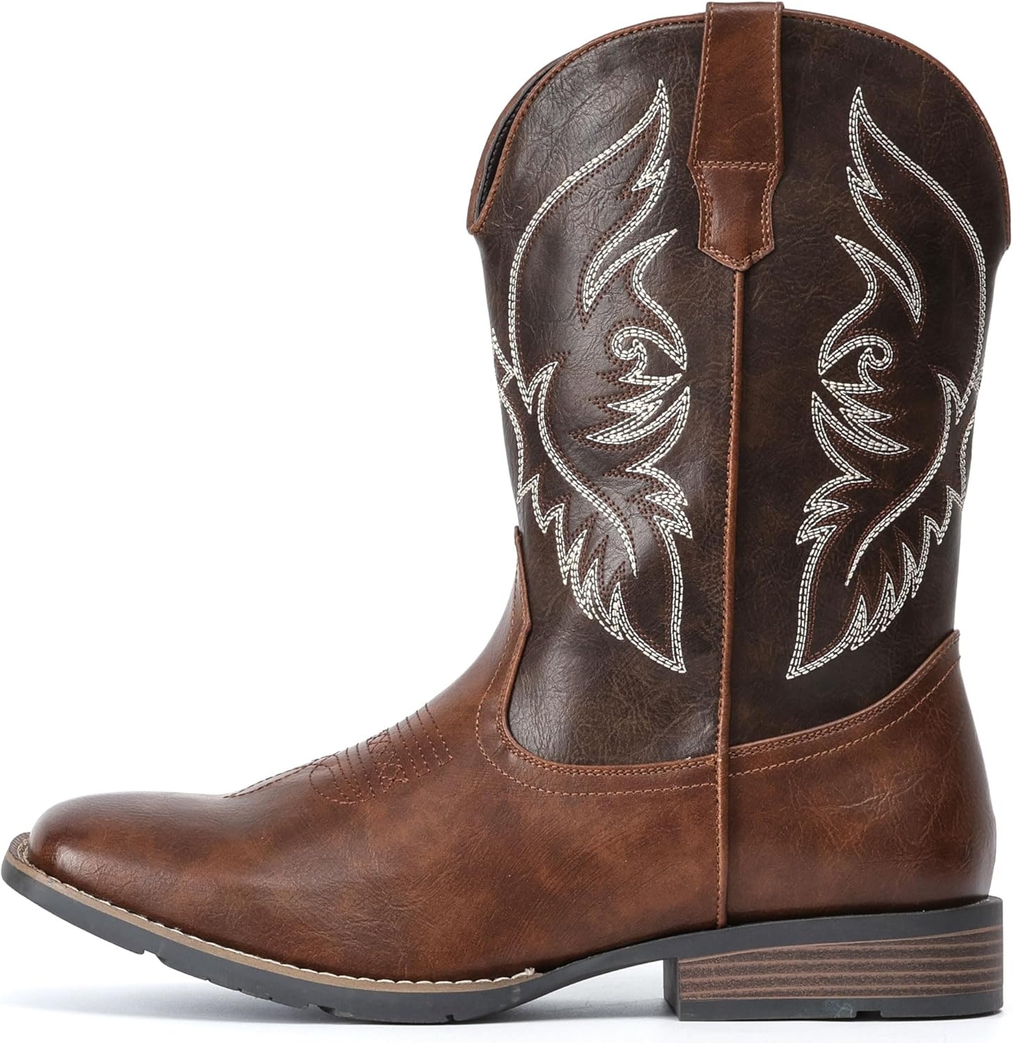 image:imageIUV Cowboy Boots For Men Square Toe Western Boot Durable Retro Classic Embroidered Pull On Boot Slip Resistant Country BootsDark Brown