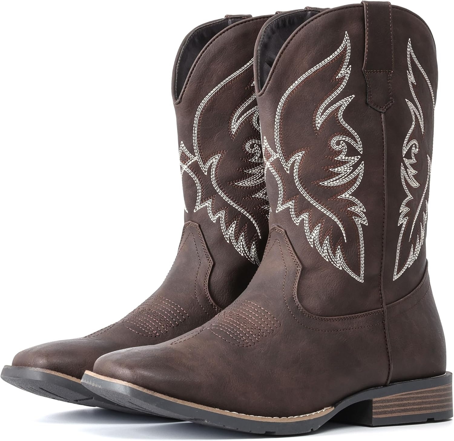 image:imageIUV Cowboy Boots For Men Square Toe Western Boot Durable Retro Classic Embroidered Pull On Boot Slip Resistant Country BootsKhaki