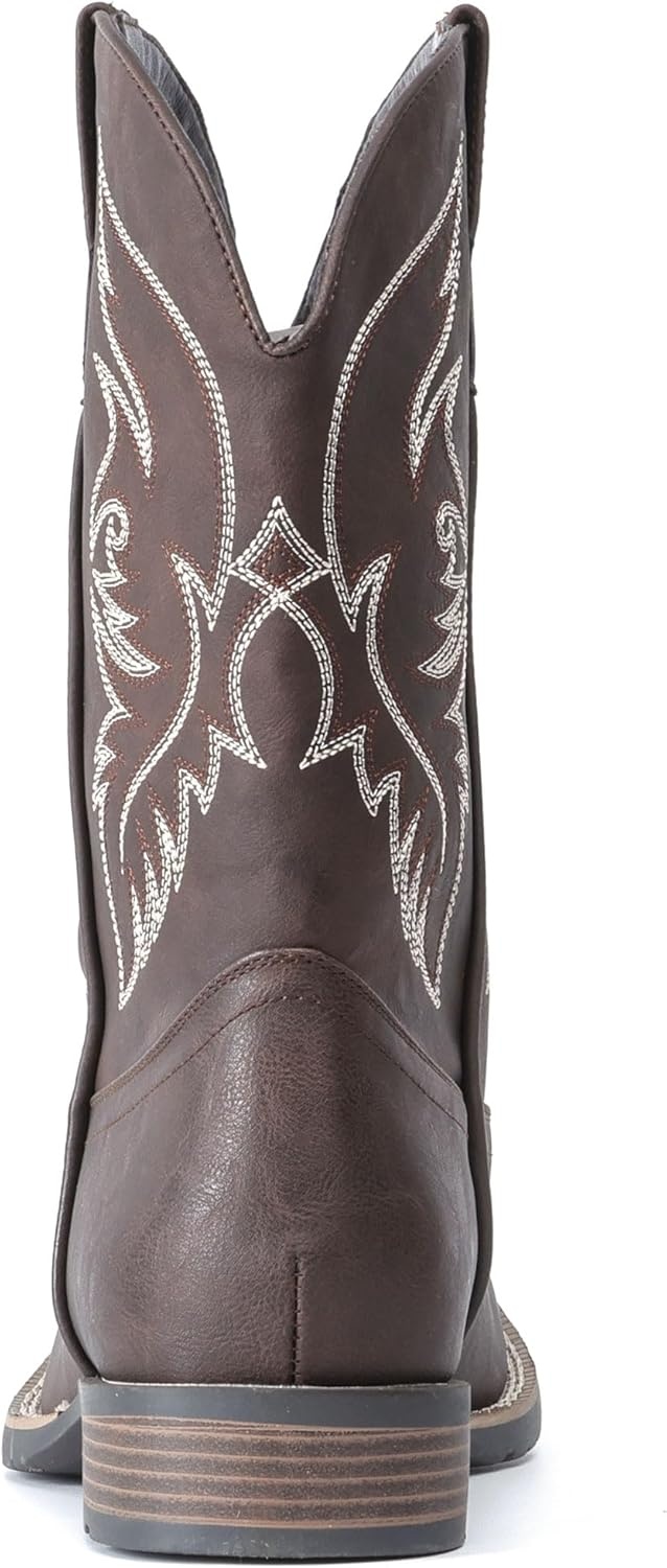 image:imageIUV Cowboy Boots For Men Square Toe Western Boot Durable Retro Classic Embroidered Pull On Boot Slip Resistant Country BootsKhaki
