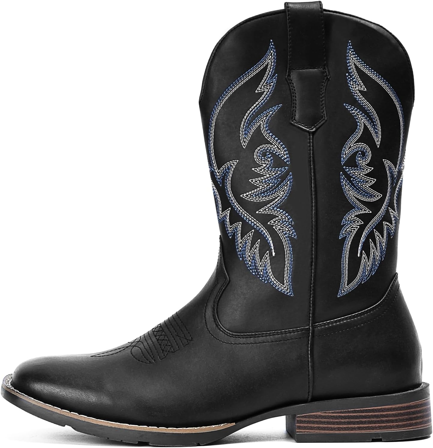 image:imageIUV Cowboy Boots For Men Square Toe Western Boot Durable Retro Classic Embroidered Pull On Boot Slip Resistant Country BootsMatte Black