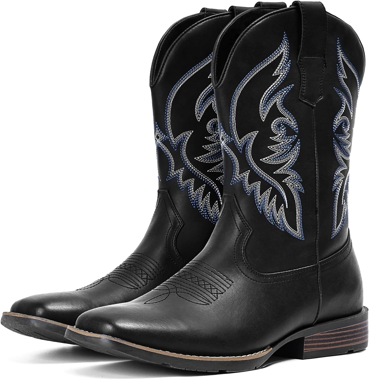 image:imageIUV Cowboy Boots For Men Square Toe Western Boot Durable Retro Classic Embroidered Pull On Boot Slip Resistant Country BootsMatte Black