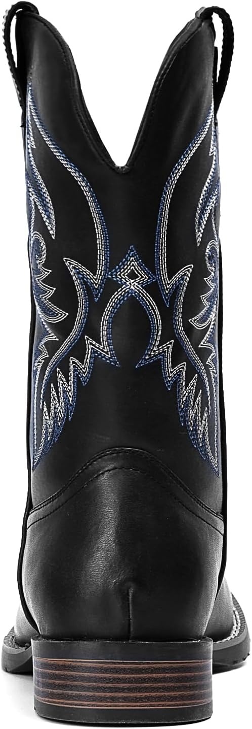 image:imageIUV Cowboy Boots For Men Square Toe Western Boot Durable Retro Classic Embroidered Pull On Boot Slip Resistant Country BootsMatte Black