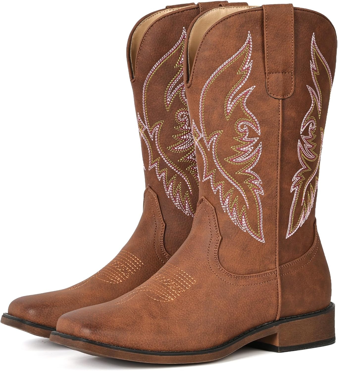 image:imageIUV Cowboy Boots For Men Square Toe Western Boot Durable Retro Classic Embroidered Pull On Boot Slip Resistant Country BootsWomens Stylered Brown